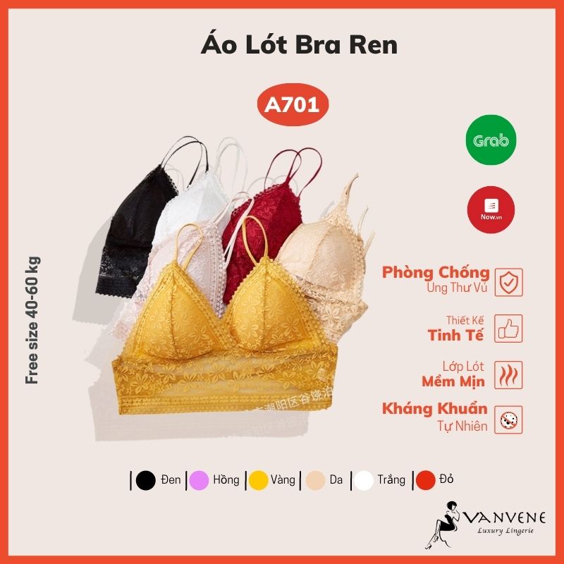 Áo Lót Bra Ren Khoét Lưng Sâu Vanvene Free Size 40-60Kg Mút Rời Phù Hợp Mặc Váy Áo Dài Hở Lưng A701