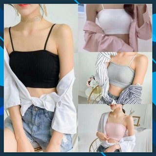 Áo bra 2 dây gân tăm có mút ngực có thể tháo rời chất thun co giãn thoải mái
