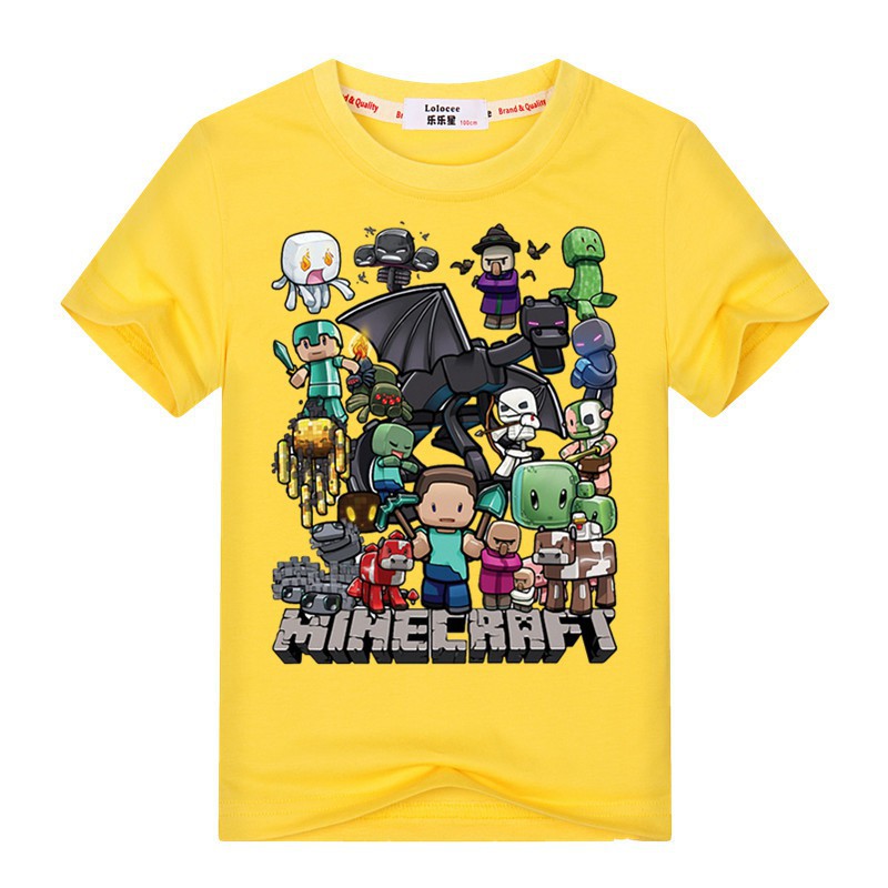 Áo thun cotton ngắn tay in hình Minecraft 2020 cho bé trai