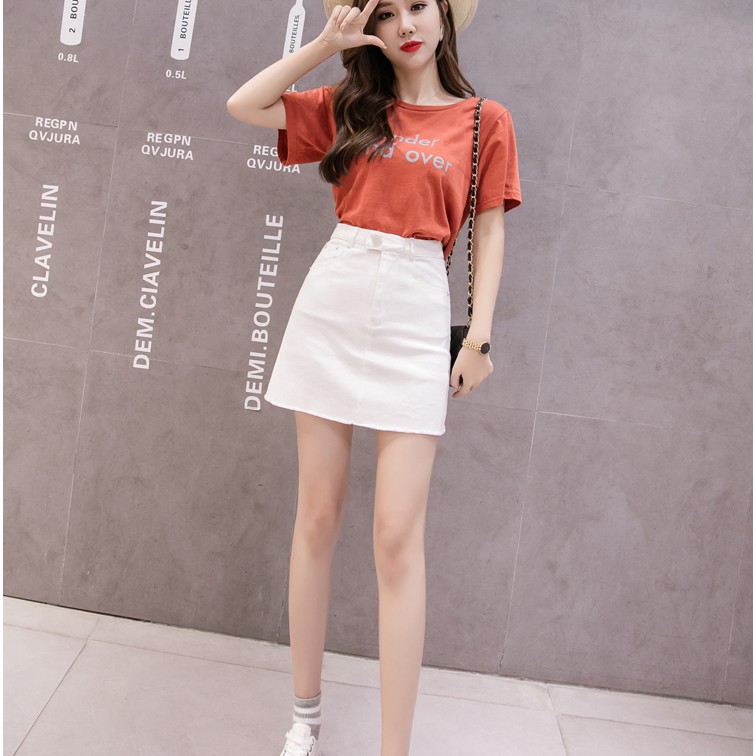 Chân Váy Jeans Cạp Cao Tua Gấu Mới Nhất Năm Nay