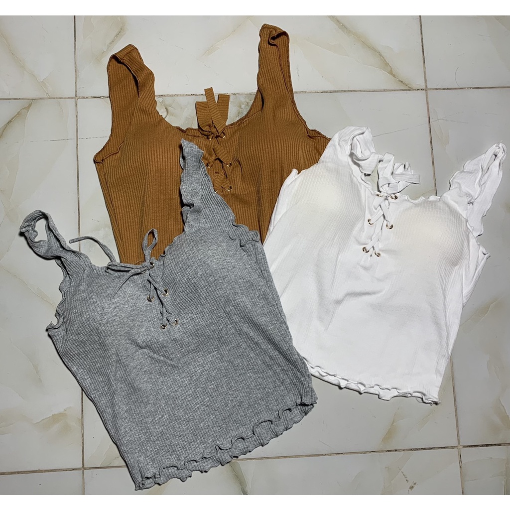 Áo 2 dây croptop có mút ngực dáng ôm vải thun gân co giãn mềm mịn xinh xắn dễ mặc