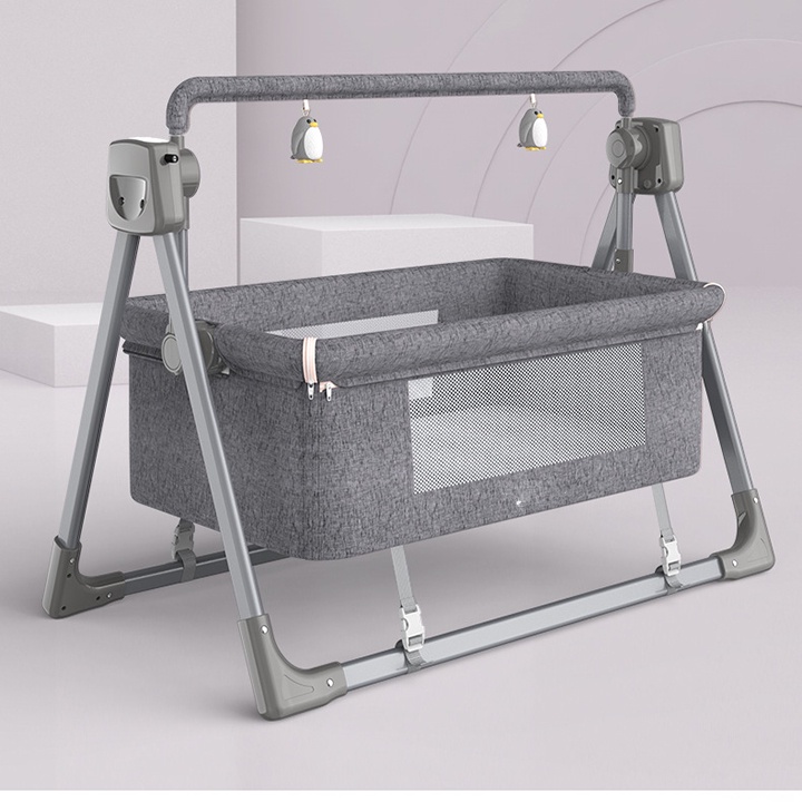 Nôi Điện em bé có điều khiển từ xa kèm đệm; màn, gối chặn, Nôi cho bé sơ sinh cao cấp gấp gọn
