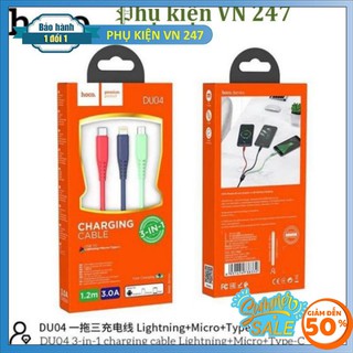 ✔️SẠC NHANH✔️ Cáp sạc Hoco 3 đầu hỗ trợ sạc nhanh 3.0A thích hợp tất cả các dòng điện thoại -Bảo hành 12 Tháng