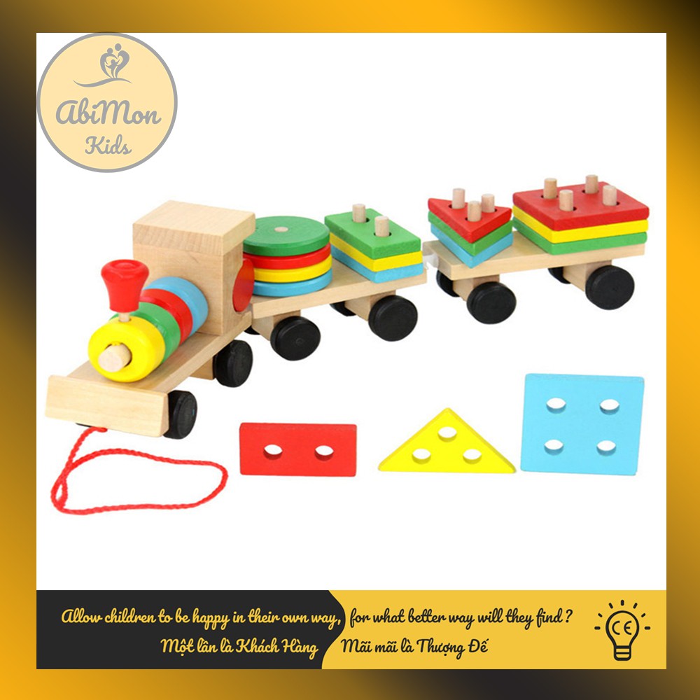 Tàu Hỏa Kéo Gỗ Thả Hình Khối Cho Bé ☘️ Montessori cao cấp ✨ (Đồ chơi Gỗ - Đồ chơi Giáo Dục - An toàn - Thông minh)