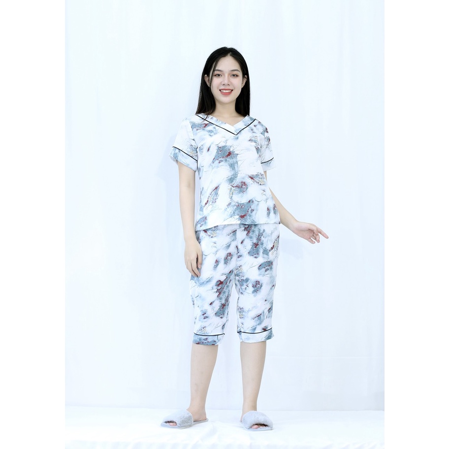 [HÌNH THẬT 100%] Bộ đồ Pijama nữ lửng TRẮNG HÌNH KHỐI BẤT QUY TẮC - CỰC XINH  - vải lụa cao cấp - Cực Kì Sang Chảnh