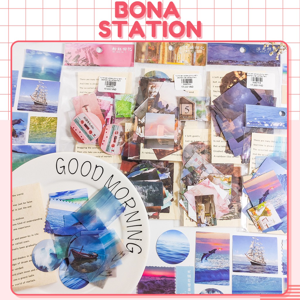 Túi 40 tấm giấy nền phong cảnh aesthetic trang trí sổ Maimao | BSB278