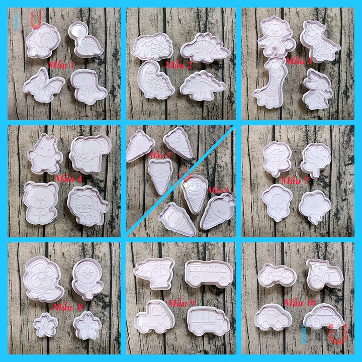 Bộ khuôn cutter mẫu hoạt hình Thú, Khủng long, Xe cộ, Hoa các mẫu làm bánh quy BCT
