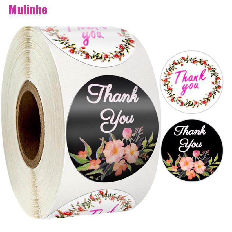 Cuộn 500 Miếng Dán Niêm Phong Bao Bì In Chữ Thank You Và Hoa Độc Đáo Tiện Dụng