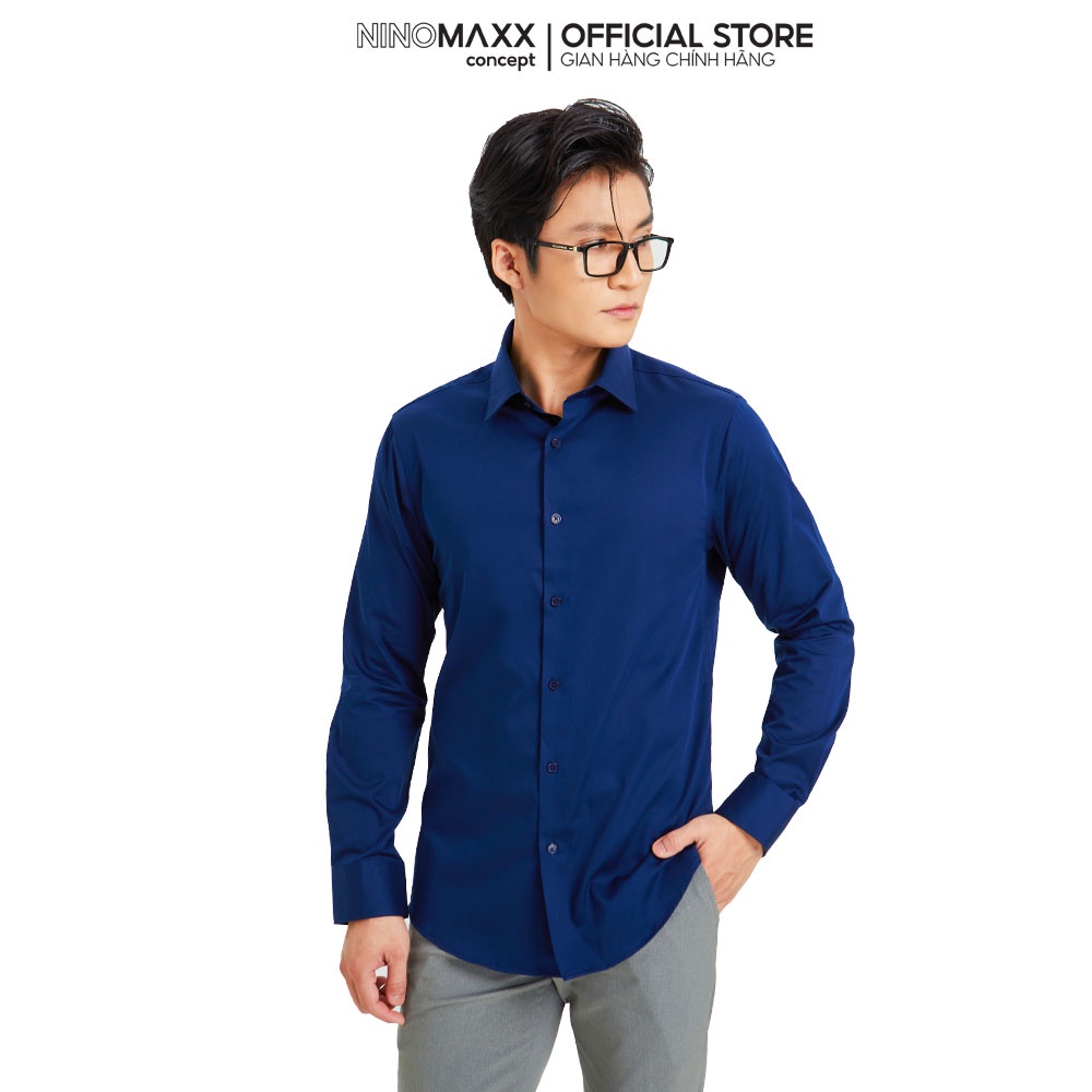 Áo Sơ Mi Nam Ninomaxx Tay Dài màu xanh đậm 100% cotton mã 2009028