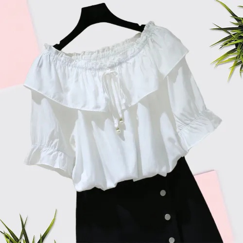 Áo Kiểu Chất Chiffon Tay Ngắn Thiết Kế Dáng Rộng C8704