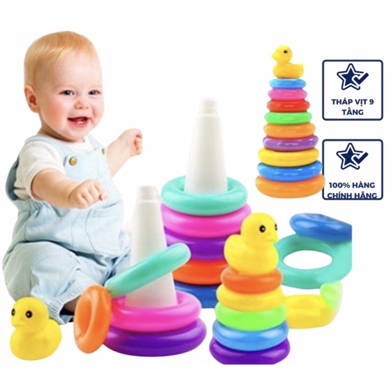 Đồ chơi tháp vòng tròn vịt, bộ xếp hình tháp tròn, đồ chơi phát triển não cho bé
