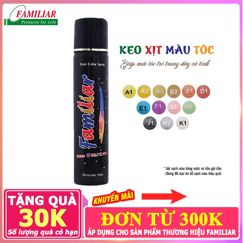 Keo Xịt Tóc Màu Tạo Kiểu Nhuộm Tạm Thời Tại Nhà FAMILIAR 100ml- NPP AN NHIÊN