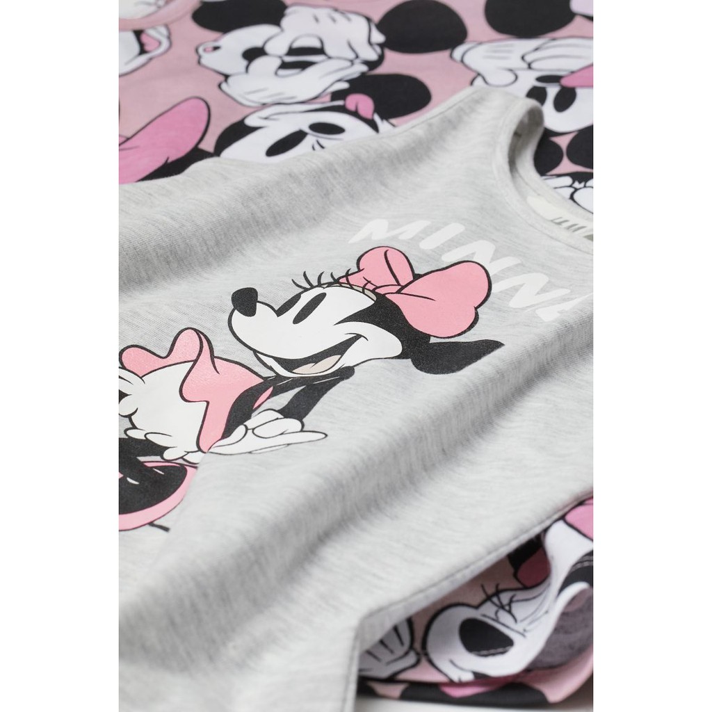 Set 2 váy thun cotton in hình Minnie, màu xám và hồng tím, Hờ mờ US săn SALE