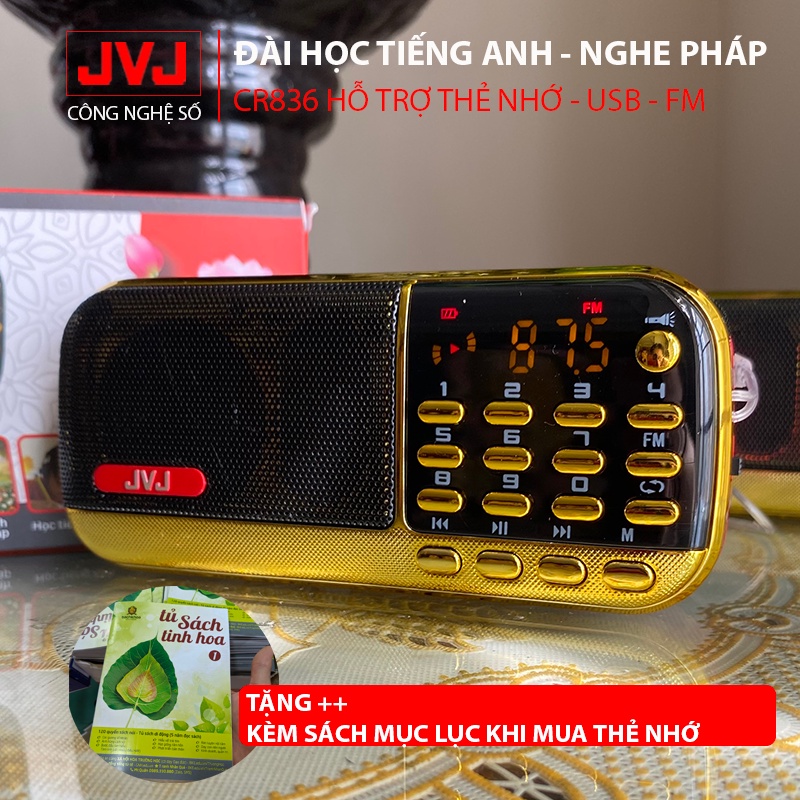 Loa nghe pháp mini JVJ J-836S 2 Pin sử dụng thẻ nhớ,USB học tiếng anh, đài FM, đèn pin siêu sáng - BH 12 tháng