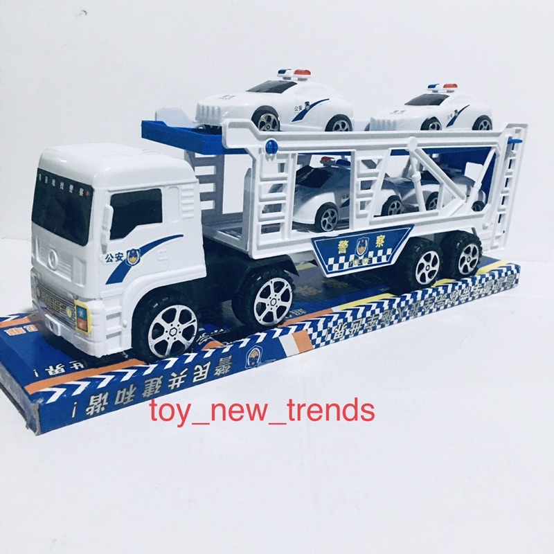 Đồ chơi ô tô, xe police to chở 4 xe nhỏ. Thiết kê 2 tầng để đựng xe nhỏ, chạy lực đà, kích thước 33cm x 6,5cm