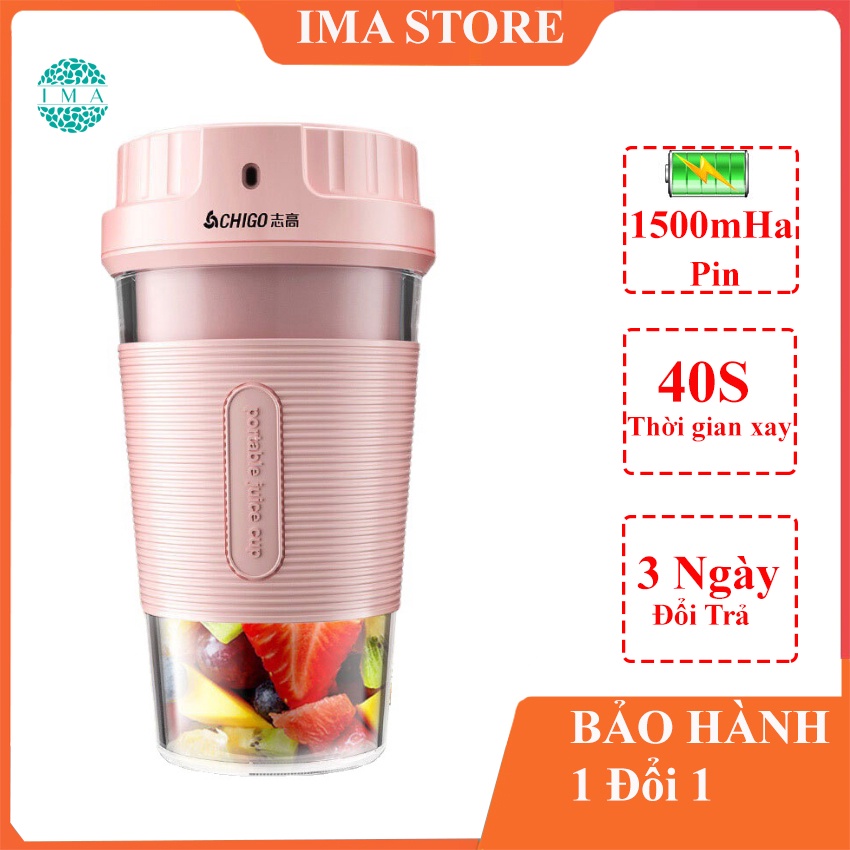 Máy Xay Sinh Tố Mini Cầm Tay Đa Năng ChiGo Dung Tích 350ML Tích Hợp Pin 1500mHA Xay Trái Cây Trong 40S Có Thể Xay Đá Nhỏ