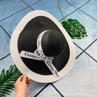 Mũ Cói Vành Rộng Phối Nơ Dior