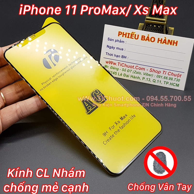 [Nhám Chống Mẻ Cạnh] Kính cường lực iPhone 11 Pro Max/ XS Max FULL Chống Vân Tay hiệu TC
