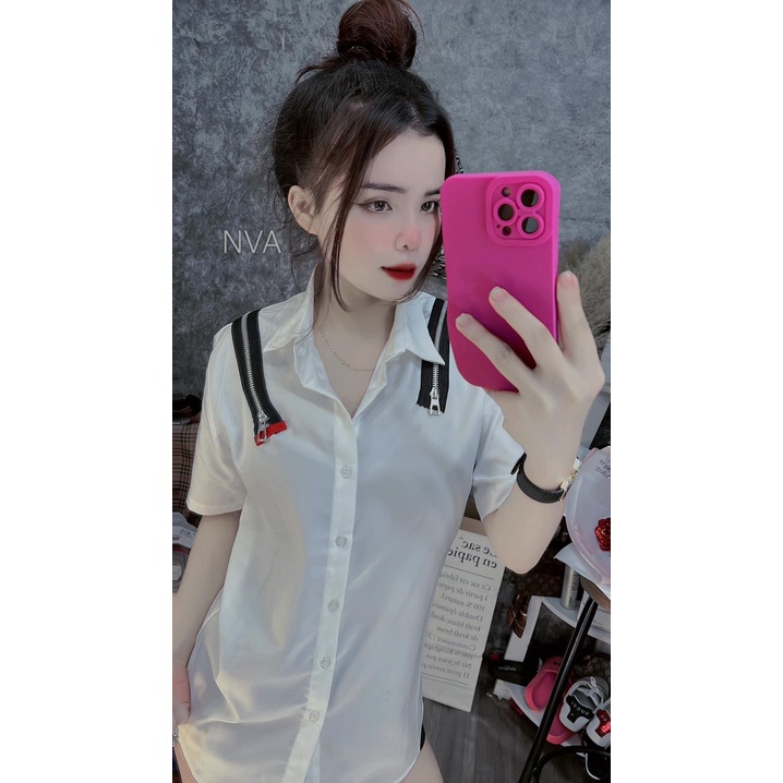 Áo Sơ Mi Tay Lỡ 2 Khóa Vai ❤ SoMi Dáng Rộng Chất Lụa Mát NVA91