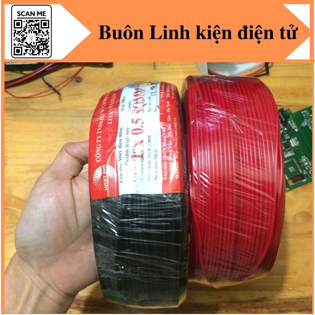 Dây điện 0.5 lõi đồng các màu, cuộn 100m, dây điện đơn