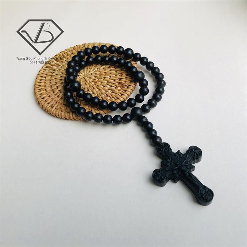 Chuỗi Mân Côi Gỗ Mun Sừng Kèm Thánh Giá - Chuỗi Mân Côi đeo cổ CNC VĂN BÉ