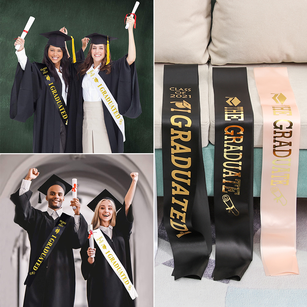 Dây đai satin mừng lễ tốt nghiệp 2021 trang trí hình chữ cái đính kim tuyến lấp lánh
