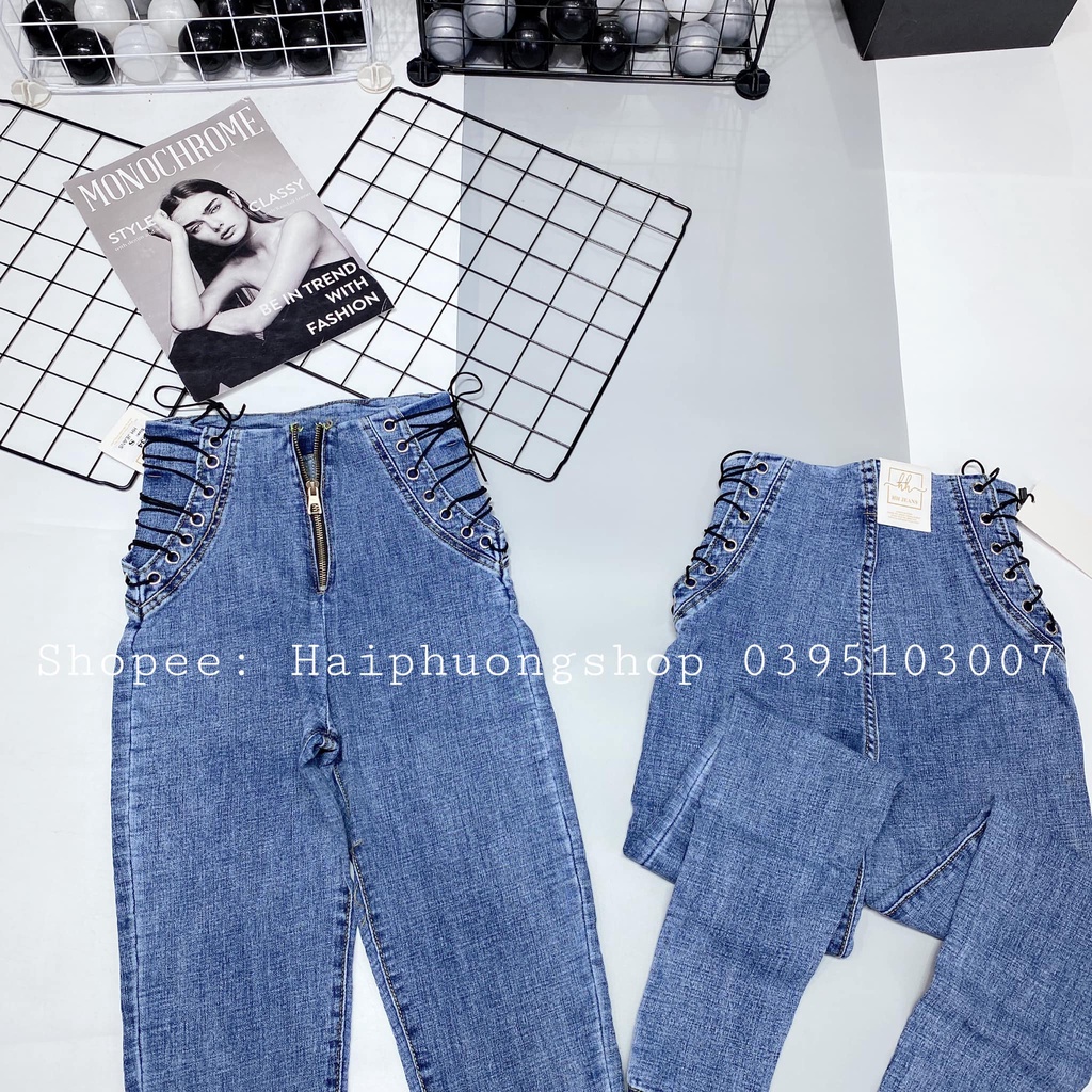 Quần jeans xanh đan dây 334(kèm ảnh thật,video)