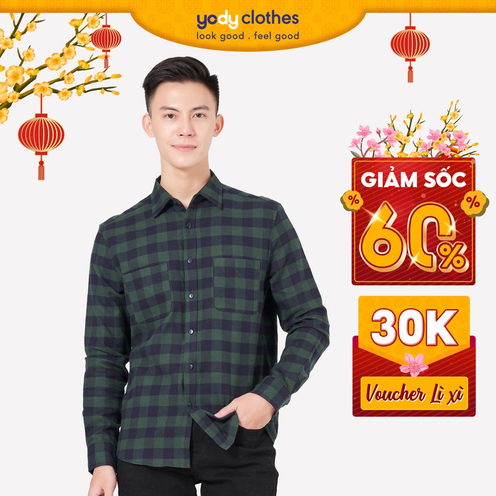 Áo sơ mi nam YODY caro có túi ngực SMM4031