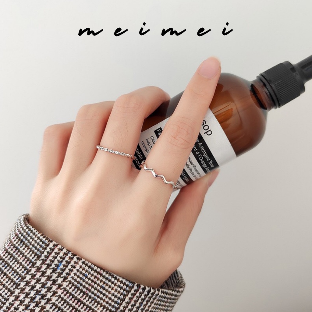 Set nhẫn bạc 2 chiếc phong cách tối giản Meimei N0010