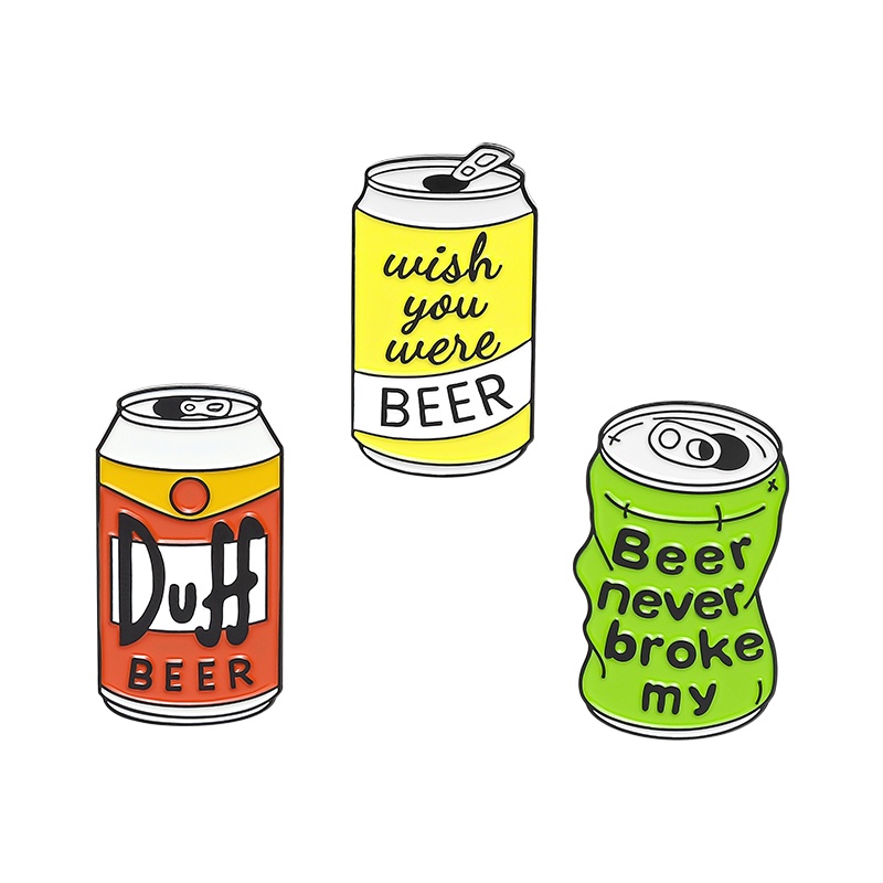 Ghim cài áo QIHE JEWELRY Hình Lon Bia / Chữ Wish You Were Beer Tráng Men Tùy Chỉnh