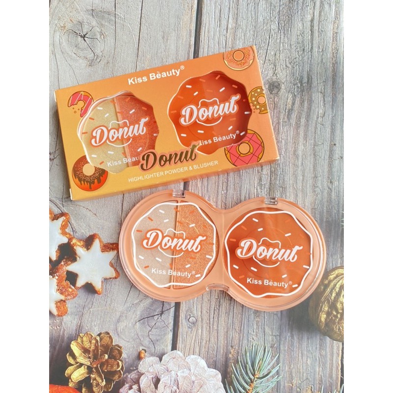 BẢNG PHẤN MÁ HỒNG VÀ HIGHLIGHT KISS BEAUTY HÌNH BÁNH DONUT