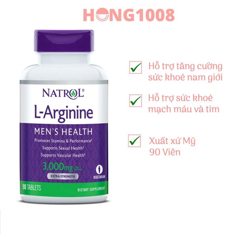 SALE HẾT CỠ Viên uống Natrol L-Arginine 3000 Mg 90 viên - Mẫu mới không co hộp Hỗ trợ Cải Thiện Sức khỏe 90 viên - l - a