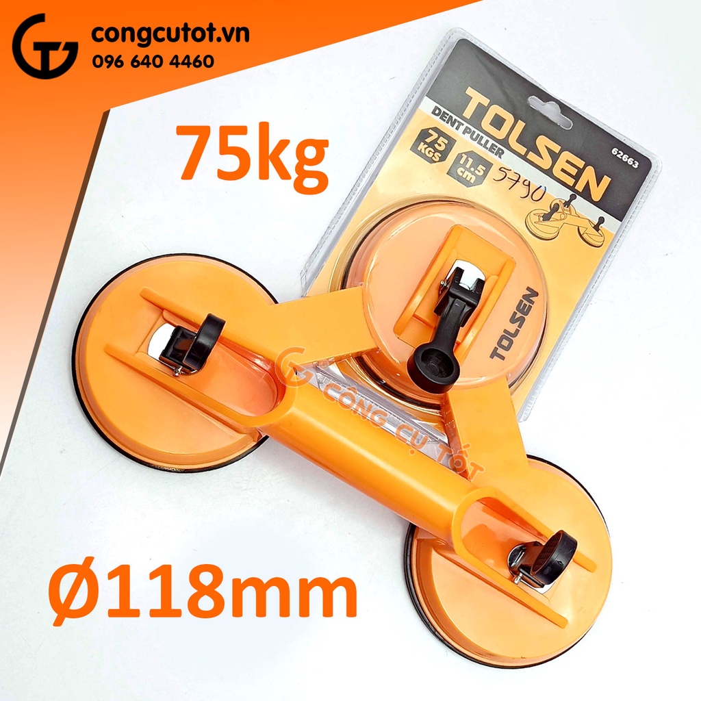 Hít kính ba chấu thân nhựa ABS cốc Ø118mm hút 75kg TOLSEN