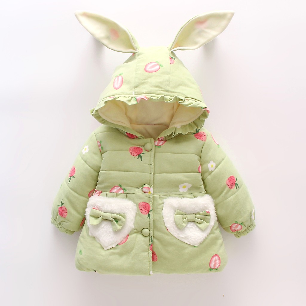 Áo khoác cotton in hình dâu/ hoa dễ thương cho bé gái 9 tháng tuổi - 3 tuổi 2021