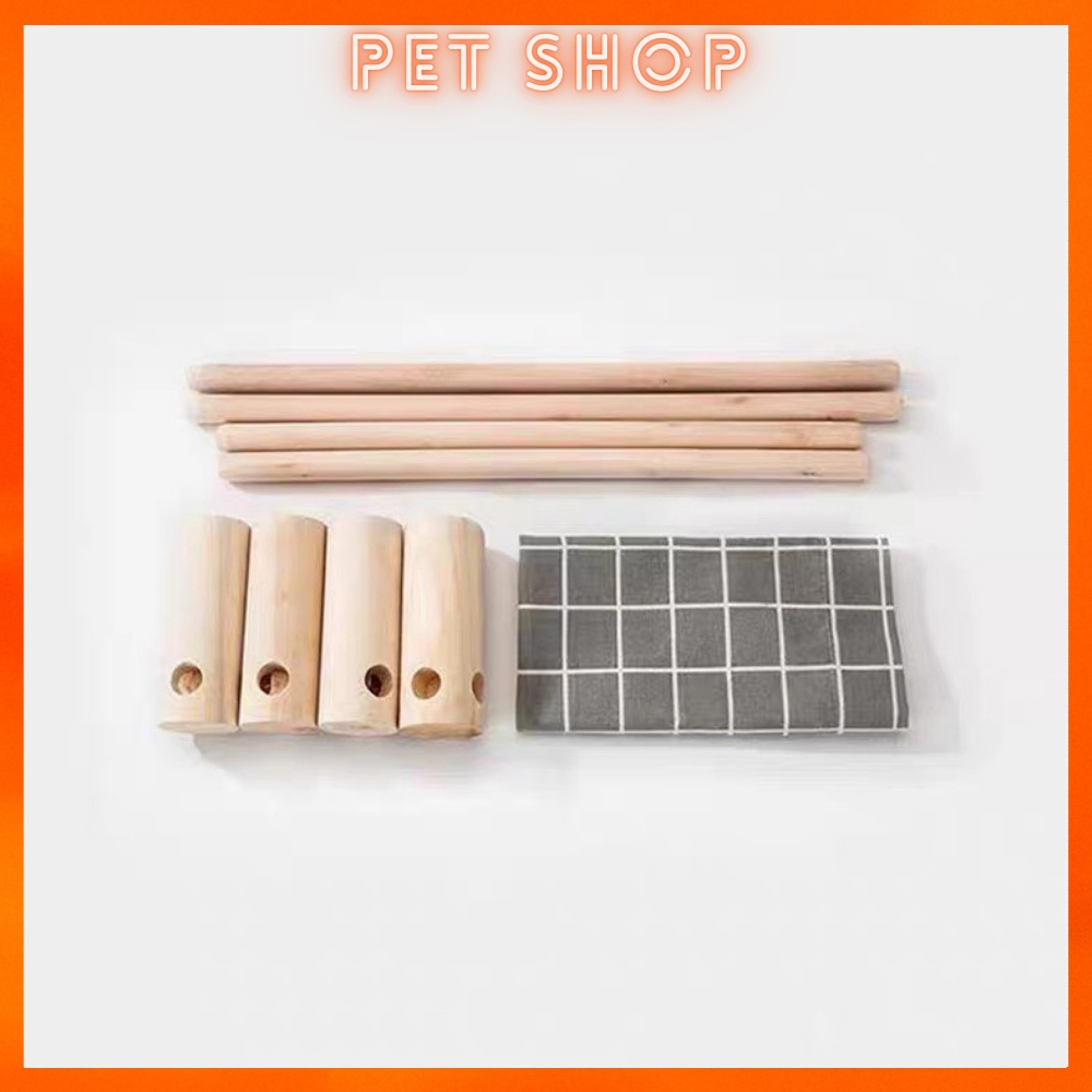 Giường Võng Gỗ Dành Cho Chó Mèo, Thú Cưng Nằm Ngủ Kèm Vải Thoáng Khí Nhiều Màu Sắc, Dễ Dàng Tháo Lắp Dễ