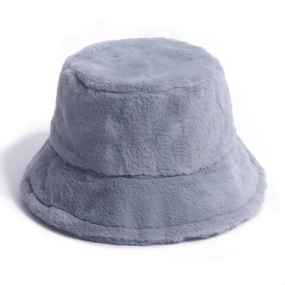 Mũ bucket vải lông thỏ giả mềm mịn màu trơn nữ tính cho nữ
