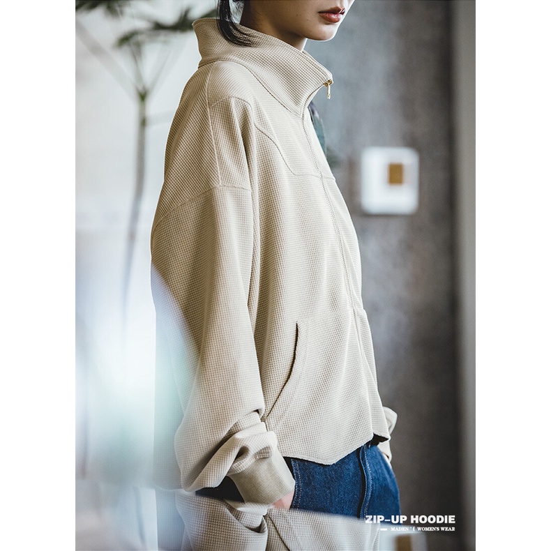 Áo khoác MADEN cổ đứng cao nửa có khóa kéo thời trang màu thu cho nữ