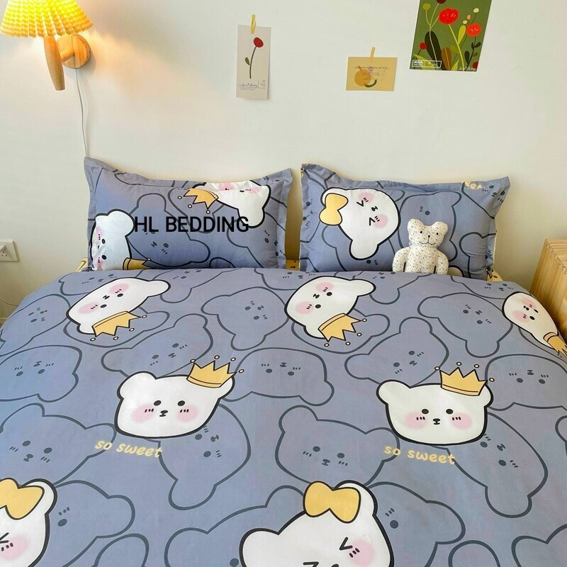 Bộ chăn ga Cotton poly thú cưng gấu vương niệm so sweet HL bedding chăn ga hàn quốc đủ màu đủ size miễn phí bo chun