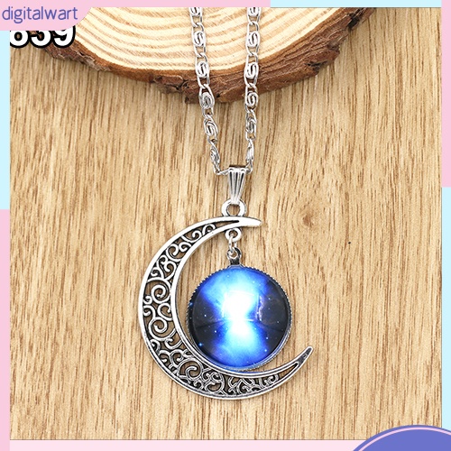 Dây chuyền mặt hình mặt trăng phối đá màu ngân hà thanh lịch cho nữ