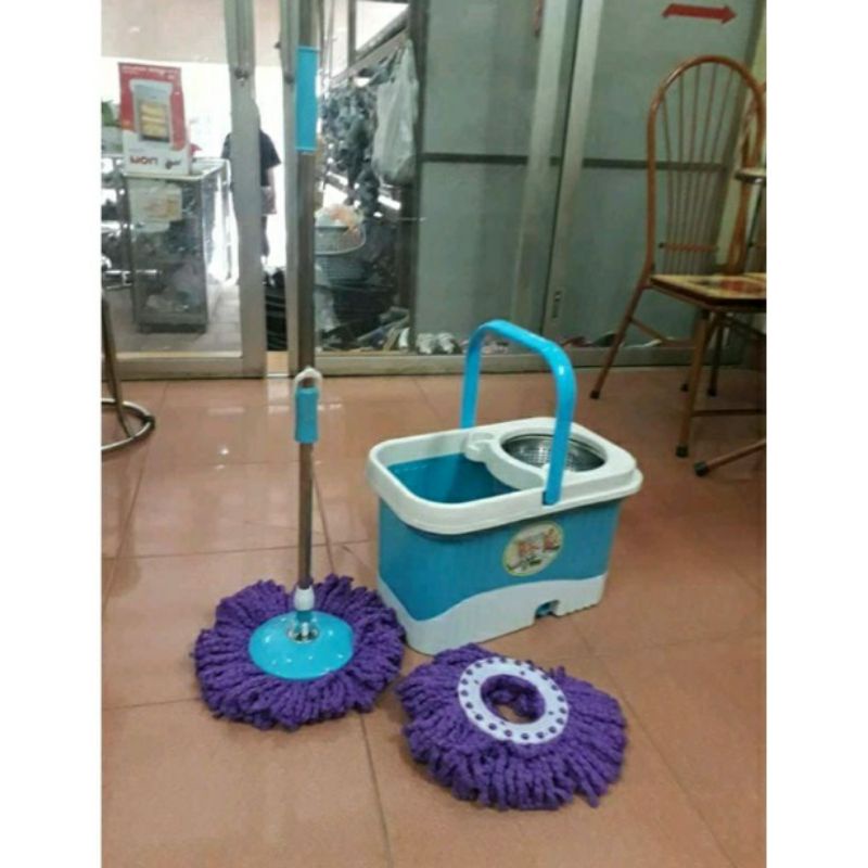bộ lau nhà 360 thùng 2 khoang hưng huê kèm cây lau và 2 bông lau,thùng