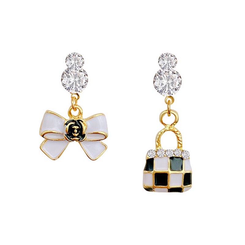 Cặp khuyên tai màu đen trắng 2 kiểu tùy chọn phong cách thời trang