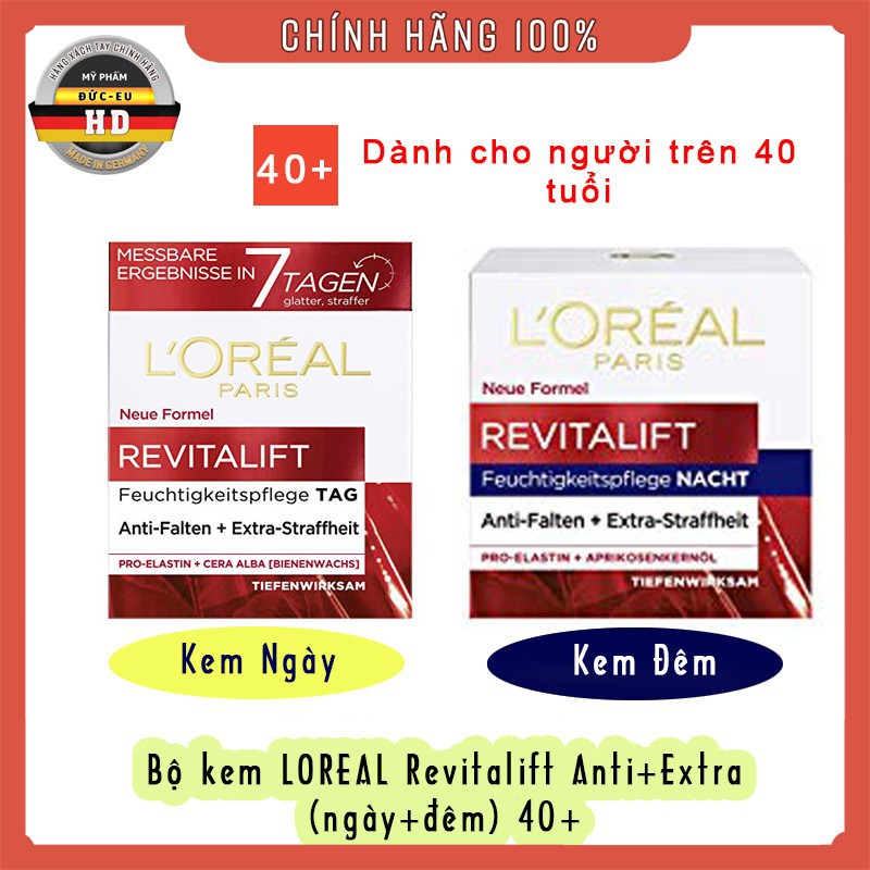 Set Kem chống nhăn và lão hóa Loreal Revitalift Feuchtigkeitspflege ngày đêm 50ml