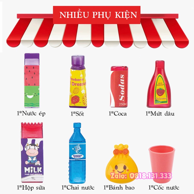 Tủ lạnh đồ chơi cho bé 19cm kèm 8 phụ kiện nhựa cao cấp - GUDETAMA 1996