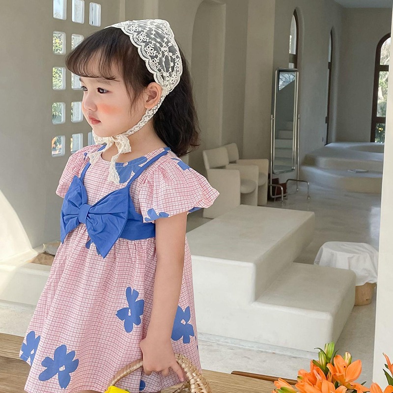 Đầm Công Chúa Giả Hai Lớp Đính Nơ Dễ Thương Phong Cách Hàn Quốc Cho Bé Gái