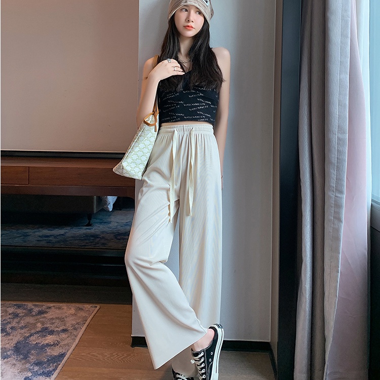 Quần dài SUXI ống rộng lưng cao phong cách mùa hè thời trang cho nữ