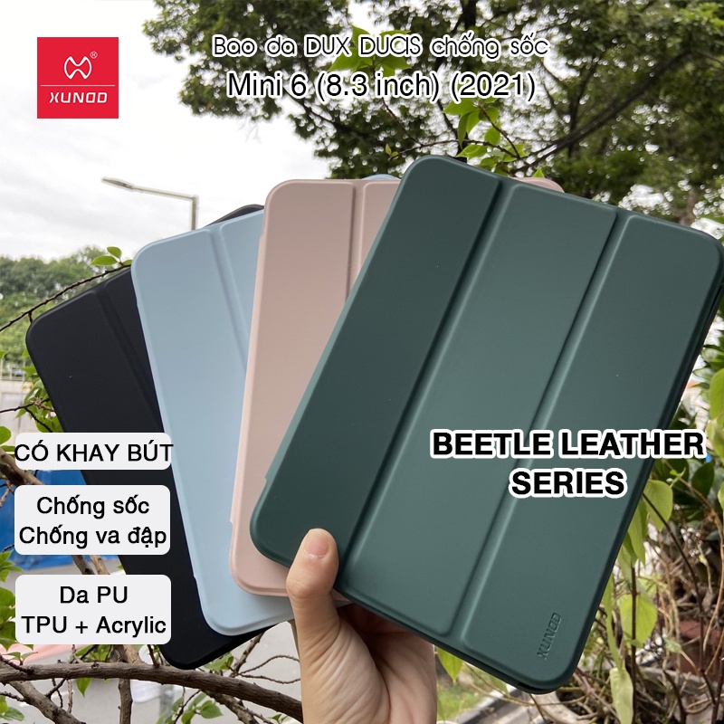 Bao da XUNDD iPad Mini 6 (8.3 inch) (2021) (BEETLE LEATHER) - Chống sốc, Có ngăn đựng bút - Hồng