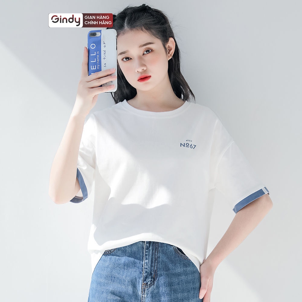 Áo thun form rộng tay lỡ nữ cổ tròn dáng unisex N067 vải cotton co giãn, thoáng mát thấm hút mồ hôi GINDY A6142
