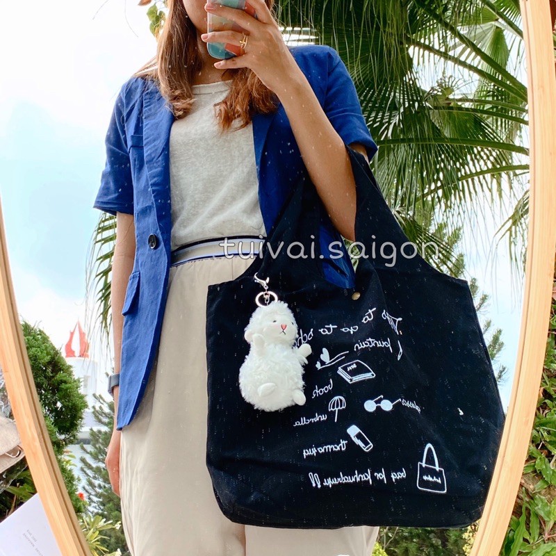 VIDEO + ẢNH THẬT Túi vải túi tote canvas quai liền Things to school ảnh thật