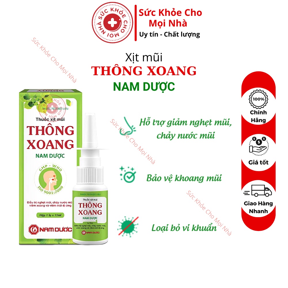 Xịt mũi thông xoang Nam Dược hỗ trợ giảm nghẹt mũi chảy nước mũi xoang mãn tính cấp tính 15ml