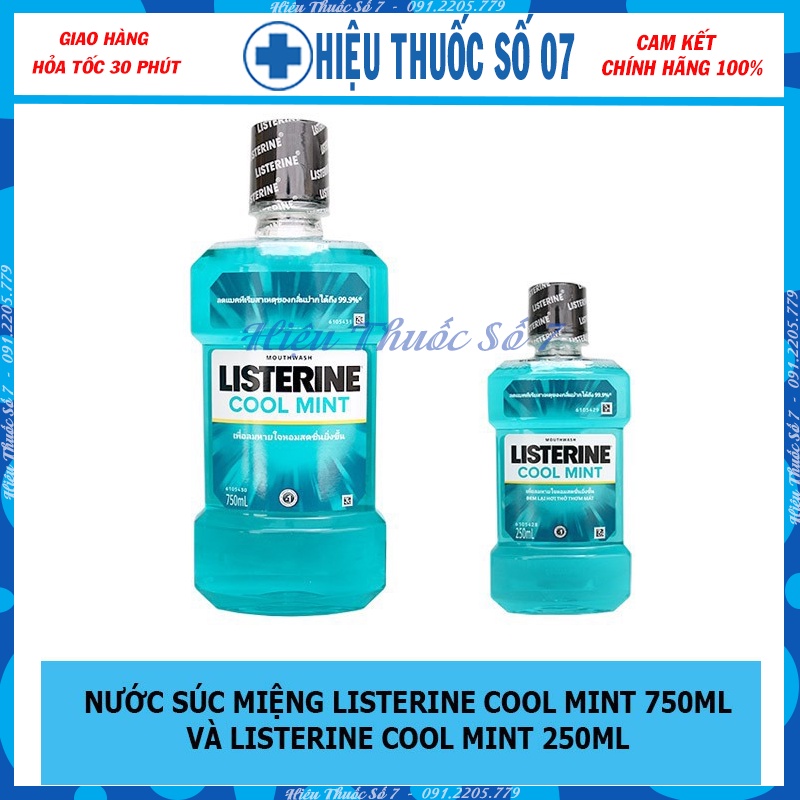 Combo 2 chai nước súc miệng Listerine Cool Mint 750ml và 250ml (Made in ThaiLan)